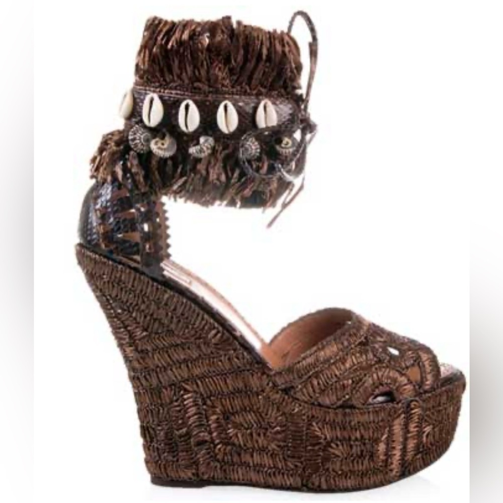 New Azzedine Alaa Raffia Python Shell Platforms S… - image 1